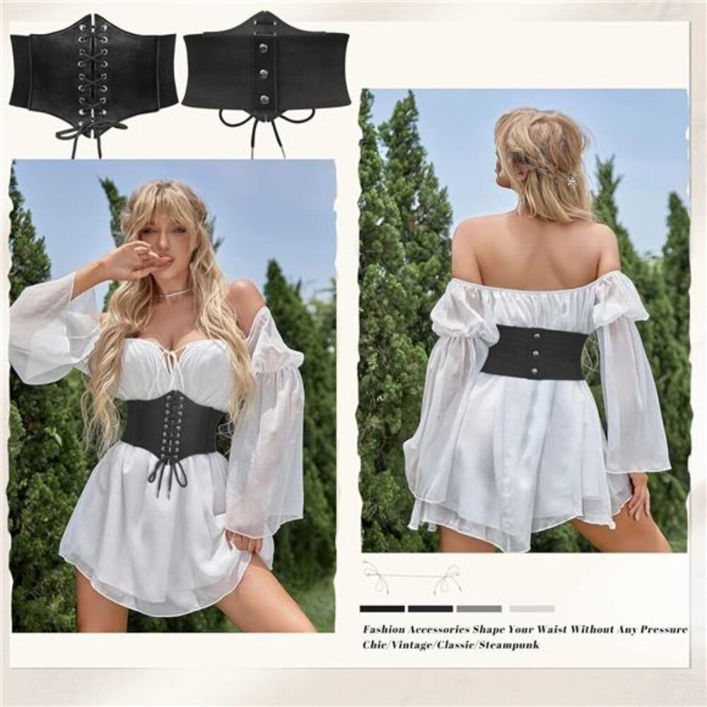 Women’s Elastic Costume Waist Belt Lace-up Tied Waspie Corset Belts for - Picture 2 of 7